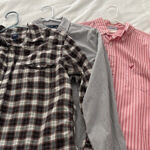 Men's Casual Plaid and Striped Shirt Trio